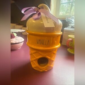 Rae dunnVanilla Ice Cream Cone Ceramic Treat Jar with Pink Bow 🆕